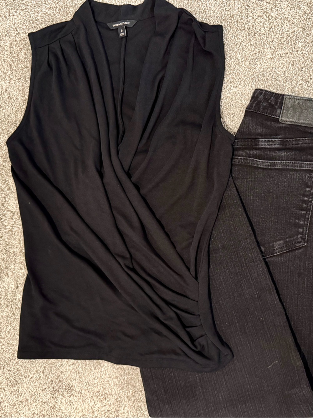Banana Republic Black Jersey Drape Faux-Wrap Sleeveless Tank Top
